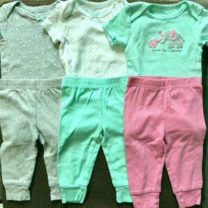 Girls 6-9M Mix & Match Set of 6 Pieces (3) Outfits Tops and Bottoms Carter's